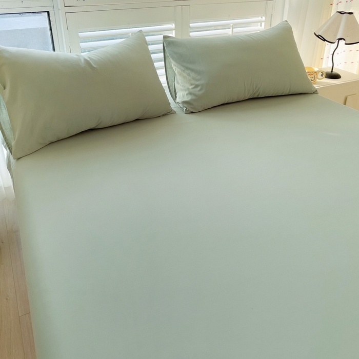 91家纺网 家纺一手货源 找家纺 富馨莱 2025新款60支纯棉纯色床笠 抹茶绿