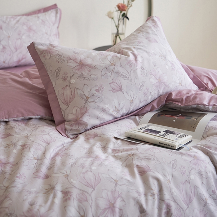 91家纺网 家纺一手货源 找家纺 橙艺家居 2025新款臻品柔棉印花四件套 栀柔-粉