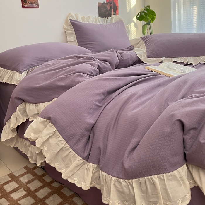 91家纺网 家纺一手货源 找家纺 慕澄家纺 2025新款中古风法式蕾丝复古四件套 香芋