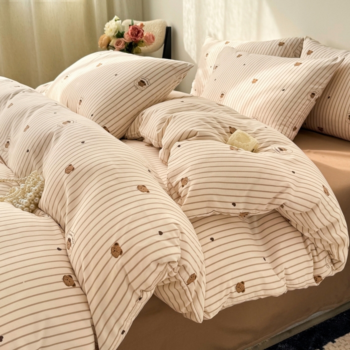 91家纺网 家纺一手货源 找家纺 欧尚 2025新款有氧针织双层纱四件套 骑士熊