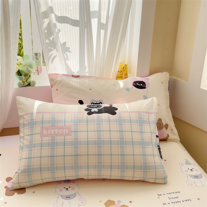 91家纺网 家纺一手货源 找家纺 名兮家居 2025新款13372全棉印花四件套单品系列-单床单 可爱喵