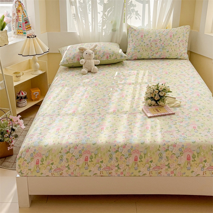 91家纺网 家纺一手货源 找家纺 名兮家居 2025新款13372全棉印花四件套单品系列-单床笠 花花世界