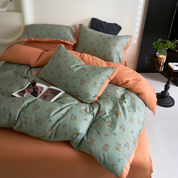 91家纺网 家纺一手货源 找家纺 橙艺家居 2025新款臻品柔棉印花四件套 奈雪-绿