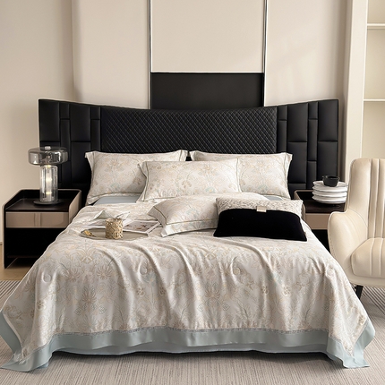 91家纺网 家纺一手货源 找家纺 娇逸家居 2025新款50支印花莱赛尔天丝夏被镂空款花边夏凉被 云隐