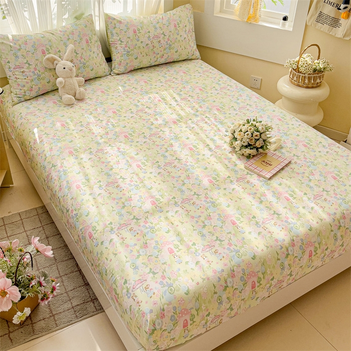 91家纺网 家纺一手货源 找家纺 名兮家居 2025新款13372全棉印花四件套单品系列-单床笠 花花世界