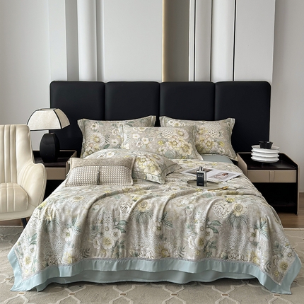 91家纺网 家纺一手货源 找家纺 （总）娇逸家居 2025新款50支印花莱赛尔天丝夏被镂空款花边夏凉被