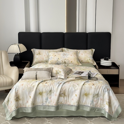 91家纺网 家纺一手货源 找家纺 （总）娇逸家居 2025新款50支印花莱赛尔天丝夏被镂空款花边夏凉被