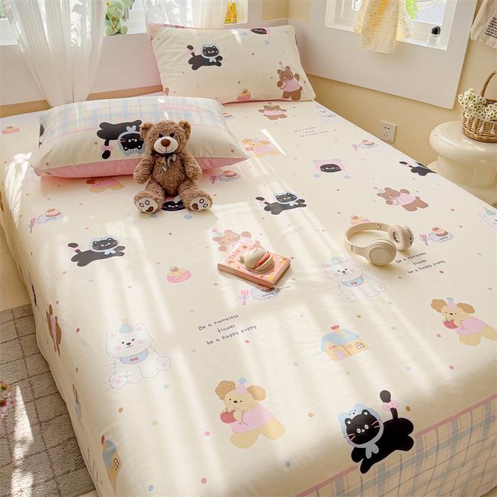 91家纺网 家纺一手货源 找家纺 名兮家居 2025新款13372全棉印花四件套单品系列-单床单 可爱喵