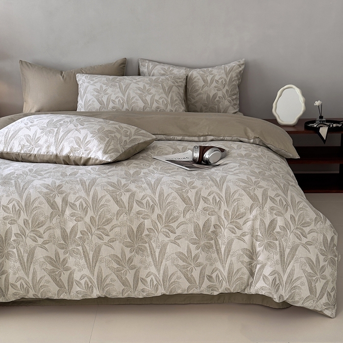 91家纺网 家纺一手货源 找家纺 琪格格纺织 2025新款全棉双层纱色织大提花四件套 花样年华-棕