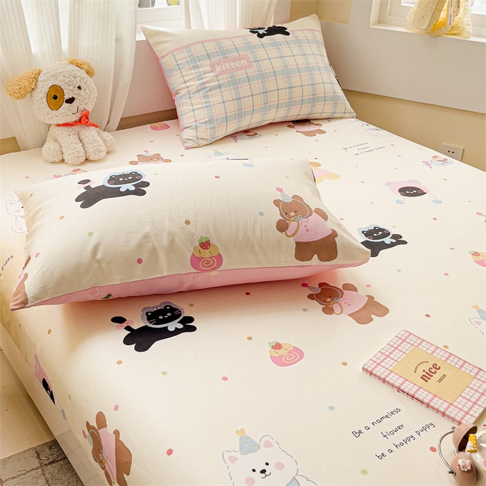 91家纺网 家纺一手货源 找家纺 名兮家居 2025新款13372全棉印花四件套单品系列-单床笠 可爱喵