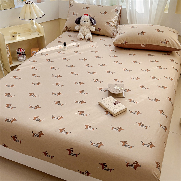 91家纺网 家纺一手货源 找家纺 名兮家居 2025新款13372全棉印花四件套单品系列-单床笠 弹簧狗