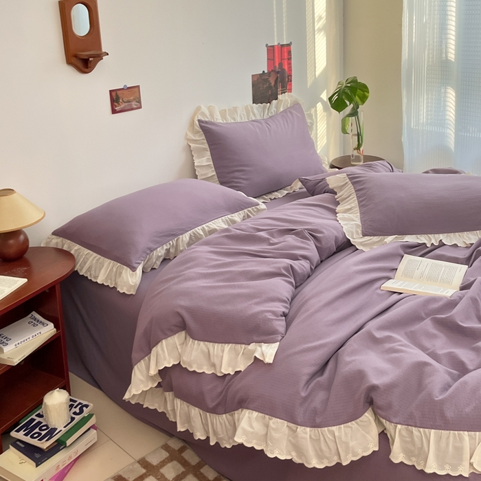 91家纺网 家纺一手货源 找家纺 慕澄家纺 2025新款中古风法式蕾丝复古四件套 香芋