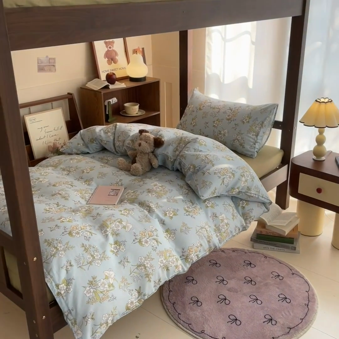 91家纺网 家纺一手货源 找家纺 寻米 2025新款A类全棉双层纱学生三件套 澜月