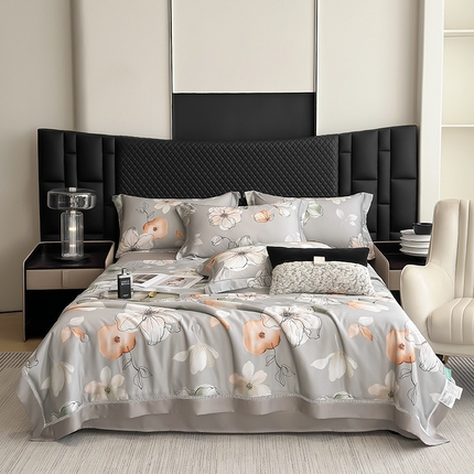 91家纺网 家纺一手货源 找家纺 （总）娇逸家居 2025新款50支印花莱赛尔天丝夏被镂空款花边夏凉被