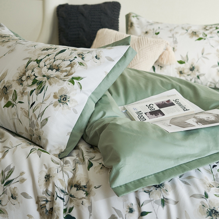 91家纺网 家纺一手货源 找家纺 橙艺家居 2025新款臻品柔棉印花四件套 云苓-绿