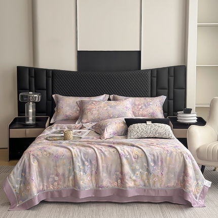 91家纺网 家纺一手货源 找家纺 （总）娇逸家居 2025新款50支印花莱赛尔天丝夏被镂空款花边夏凉被