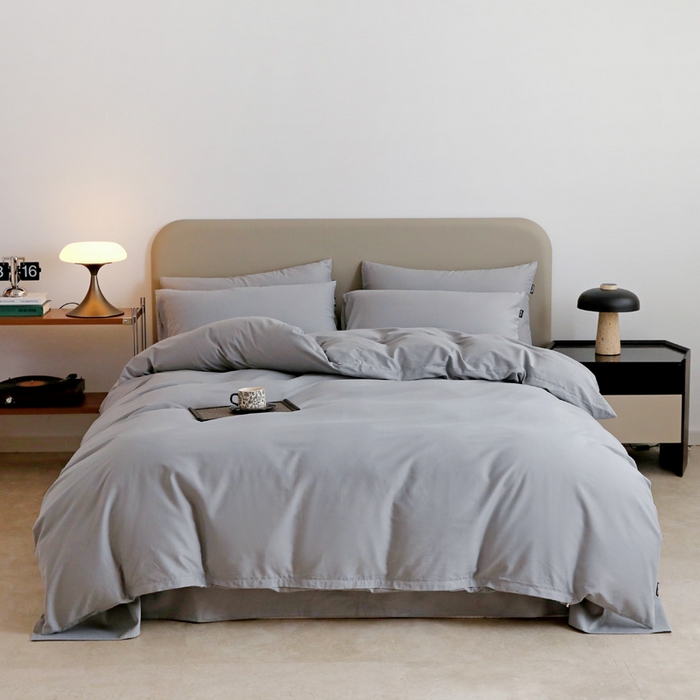 91家纺网 家纺一手货源 找家纺 富馨莱 2025新款60支纯棉纯色双拼四件套 浅灰