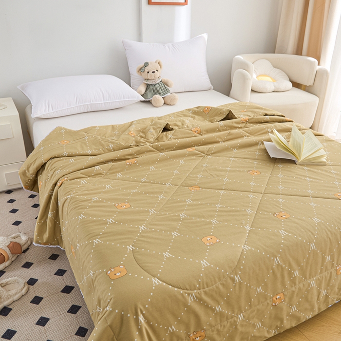 91家纺网 家纺一手货源 找家纺 首爱小清新印花里外全棉夏被纱布夏被纯棉夏被棉花被夏凉被空调被子儿童夏被 咖啡熊