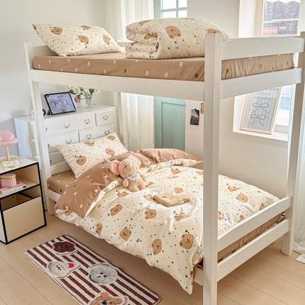 寻米 2025新款13070全棉水洗棉学生三件套 小熊软糖-巧克力