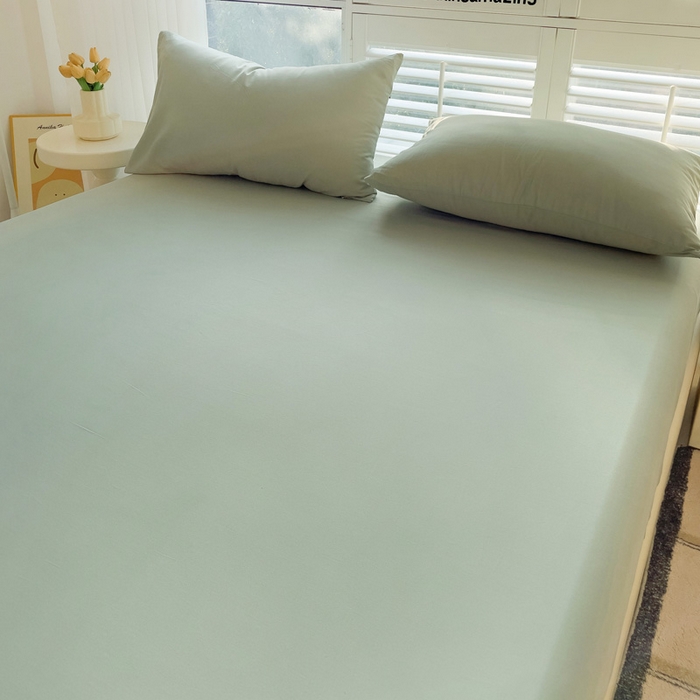 91家纺网 家纺一手货源 找家纺 富馨莱 2025新款60支纯棉纯色床笠 抹茶绿