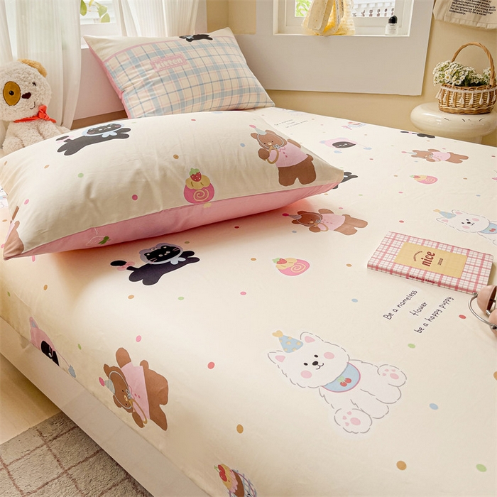 91家纺网 家纺一手货源 找家纺 名兮家居 2025新款13372全棉印花四件套单品系列-单床笠 可爱喵