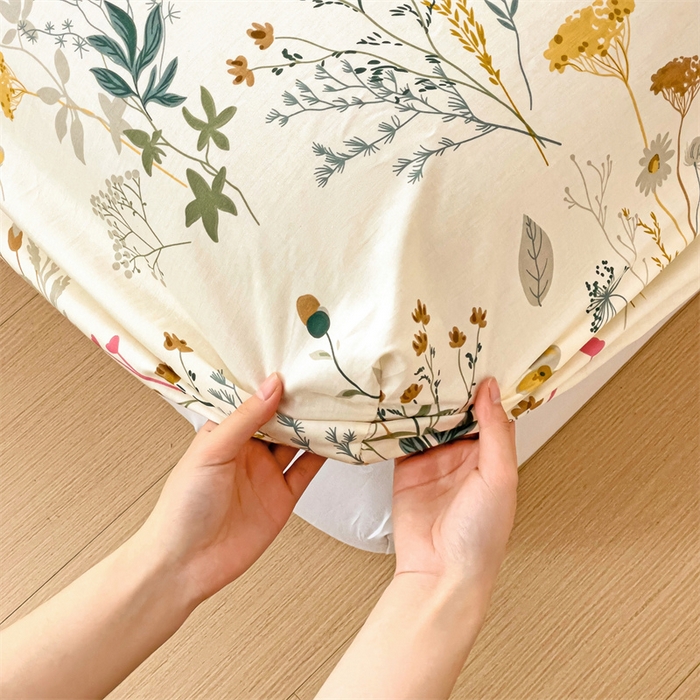 91家纺网 家纺一手货源 找家纺 名兮家居 2025新款13372全棉印花四件套单品系列-单床笠 东篱