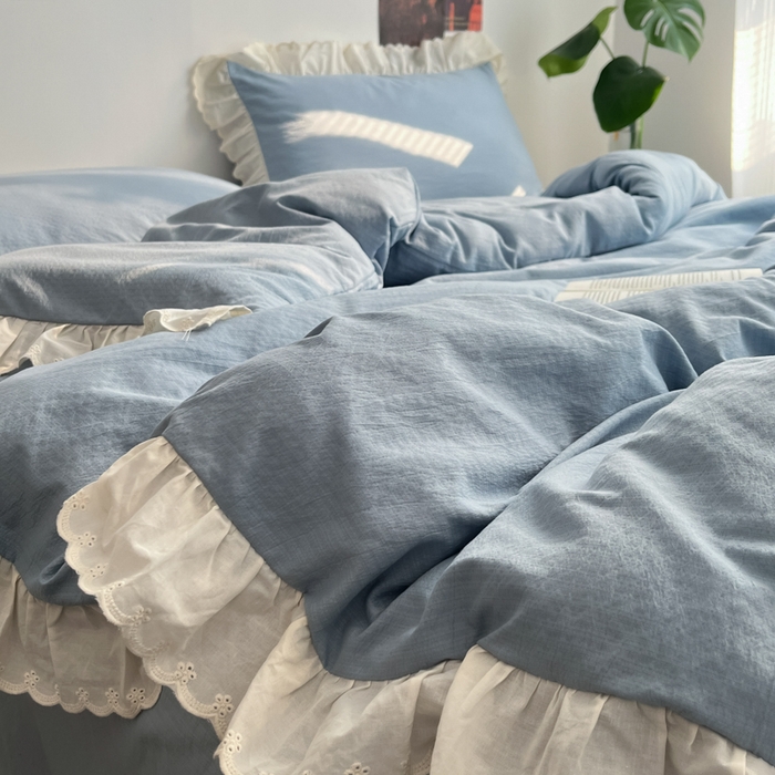 91家纺网 家纺一手货源 找家纺 慕澄家纺 2025新款中古风法式蕾丝复古四件套 波蓝