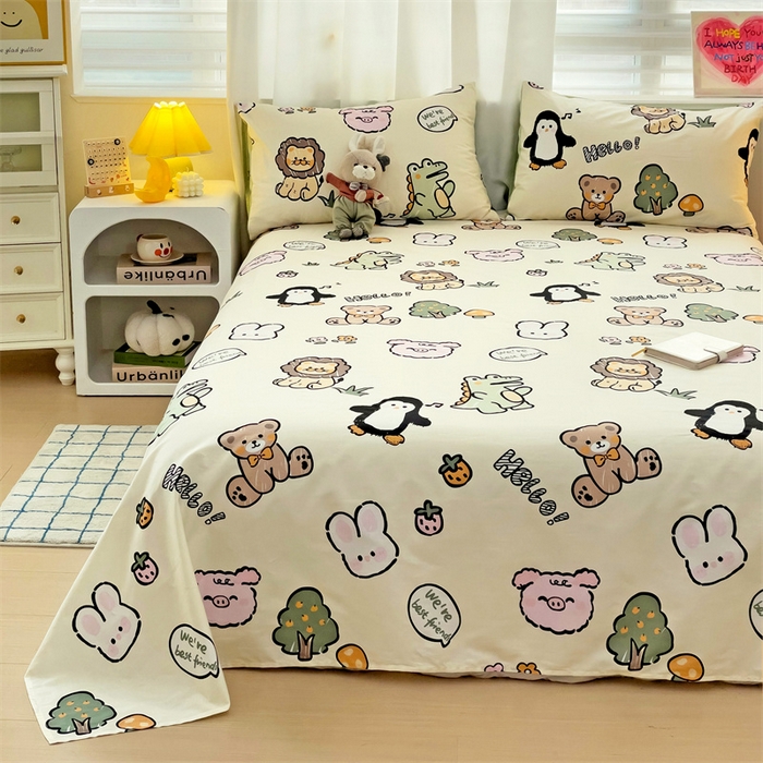 91家纺网 家纺一手货源 找家纺 名兮家居 2025新款13372全棉印花四件套单品系列-单床单 动物世界