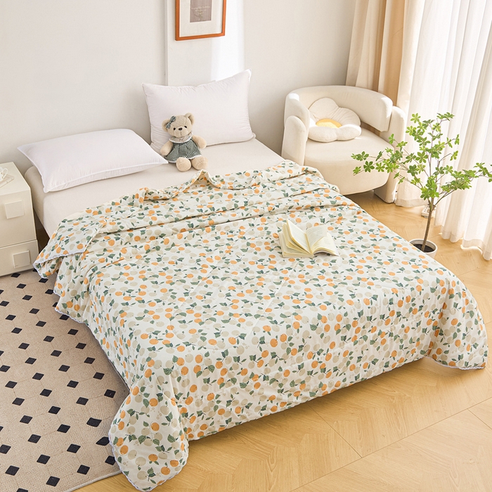 91家纺网 家纺一手货源 找家纺 棉乐町 2025新款全棉棉花夏凉被纯棉夏被空调被子 心想事橙