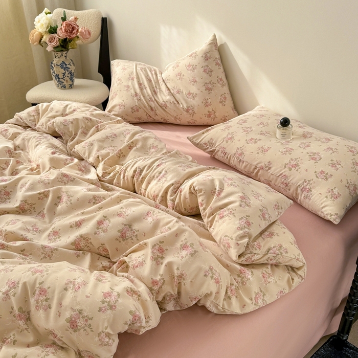 91家纺网 家纺一手货源 找家纺 欧尚 2025新款有氧针织双层纱四件套 花影 玉