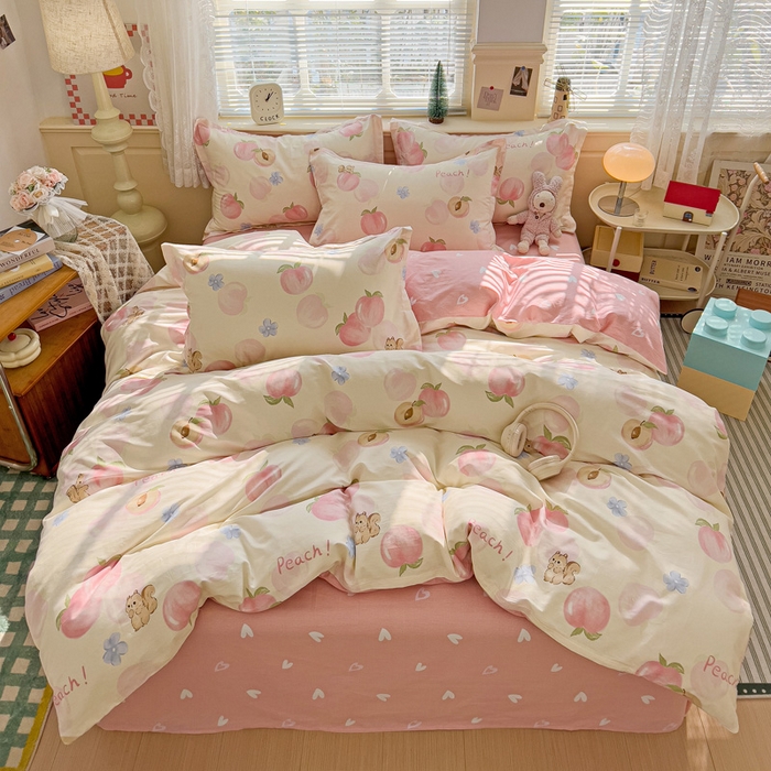 91家纺网 家纺一手货源 找家纺 卡普家居 纯棉全棉四件套13070喷气床单款床笠款三件套 蜜桃松鼠