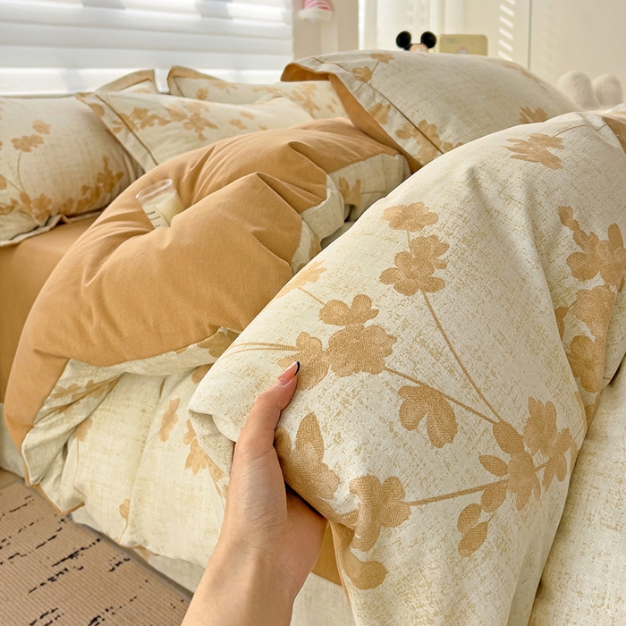 91家纺网 家纺一手货源 找家纺 暖芯优选 2025新款小清新印花全棉磨毛四件套 浅花悠悠