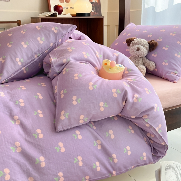 91家纺网 家纺一手货源 找家纺 寻米 2025新款A类全棉双层纱学生三件套 车厘子