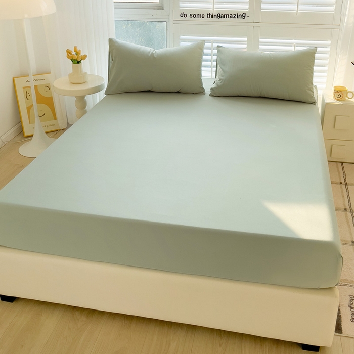 91家纺网 家纺一手货源 找家纺 富馨莱 2025新款60支纯棉纯色床笠 抹茶绿