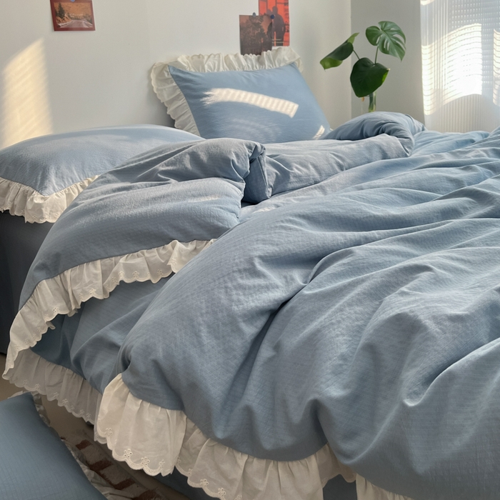 91家纺网 家纺一手货源 找家纺 慕澄家纺 2025新款中古风法式蕾丝复古四件套 波蓝