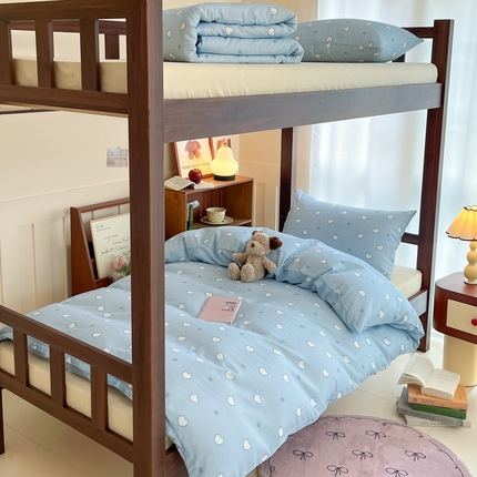 寻米 2025新款A类全棉双层纱学生三件套 梦幻爱心