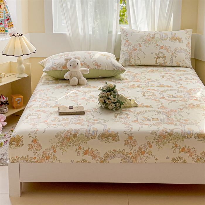 91家纺网 家纺一手货源 找家纺 名兮家居 2025新款13372全棉印花四件套单品系列-单床笠 菲尔庄园