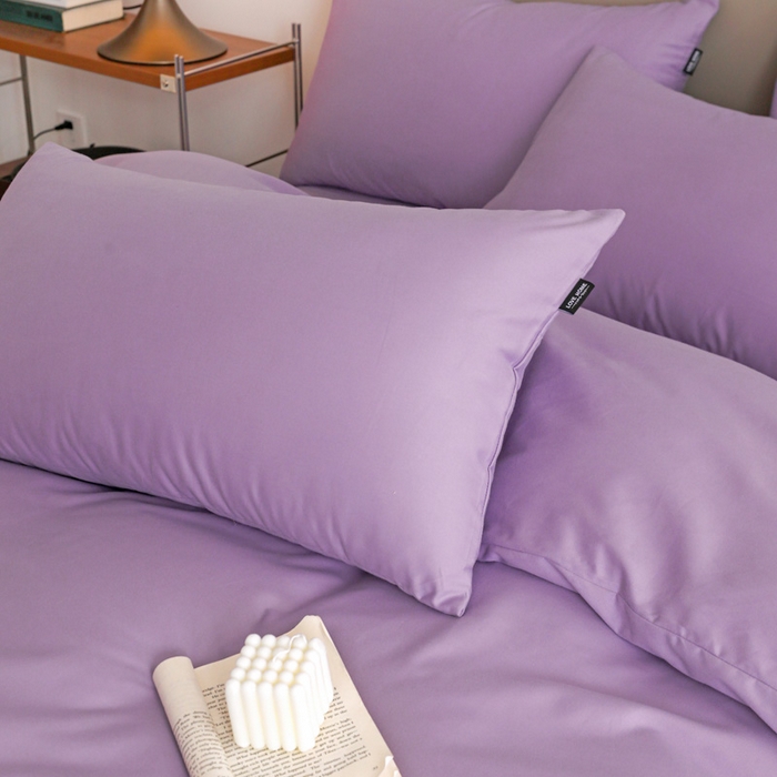 91家纺网 家纺一手货源 找家纺 富馨莱 2025新款60支纯棉纯色双拼四件套 丁香紫