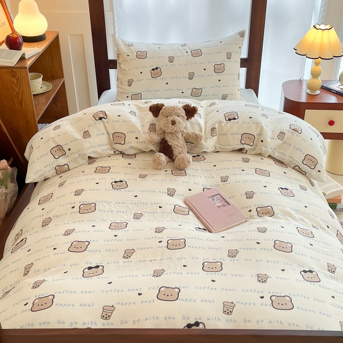 91家纺网 家纺一手货源 找家纺 寻米 2025新款A类全棉双层纱学生三件套 海盐啵啵