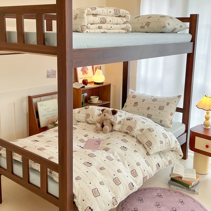 91家纺网 家纺一手货源 找家纺 寻米 2025新款A类全棉双层纱学生三件套 海盐啵啵