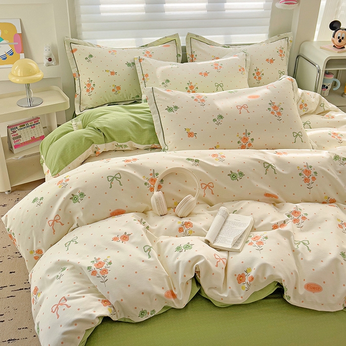 91家纺网 家纺一手货源 找家纺 暖芯优选 2025新款小清新印花全棉磨毛四件套 长相思