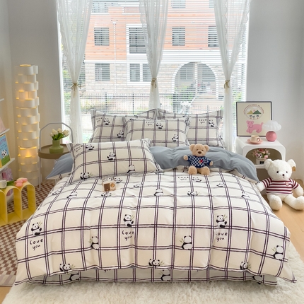 91家纺网 家纺一手货源 找家纺 优质买家秀热卖不断货A类母婴级卡通花卉儿童纯棉全棉床单纯棉全棉床笠全棉纯棉床单全棉13372四件套 挚爱-趣味熊猫