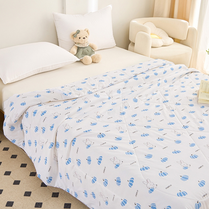 91家纺网 家纺一手货源 找家纺 首爱小清新印花里外全棉夏被纱布夏被纯棉夏被棉花被夏凉被空调被子儿童夏被 蓝小兔