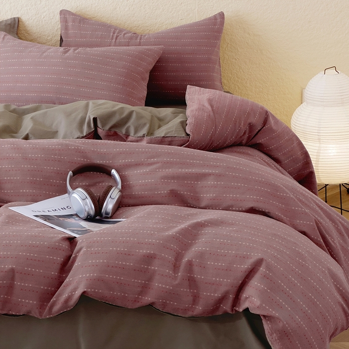 91家纺网 家纺一手货源 找家纺 琪格格纺织 2025新款全棉双层纱色织大提花四件套 时光里-豆沙