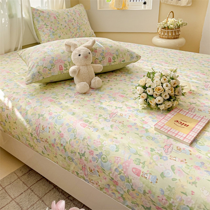 91家纺网 家纺一手货源 找家纺 名兮家居 2025新款13372全棉印花四件套单品系列-单床笠 花花世界