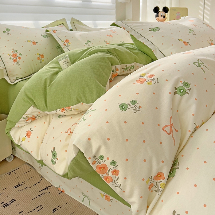 91家纺网 家纺一手货源 找家纺 暖芯优选 2025新款小清新印花全棉磨毛四件套 长相思