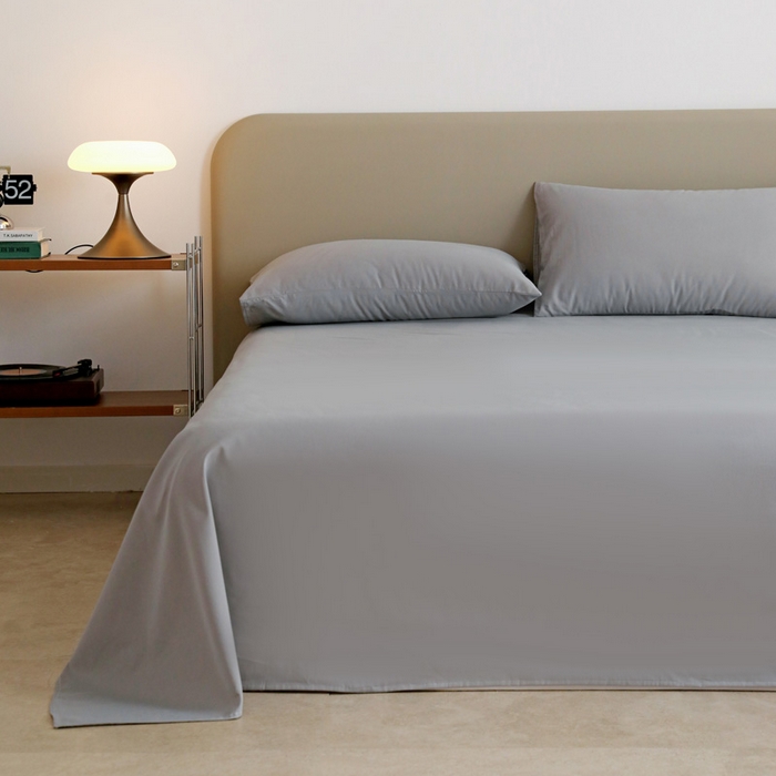 91家纺网 家纺一手货源 找家纺 富馨莱 2025新款60支纯棉纯色双拼四件套 浅灰