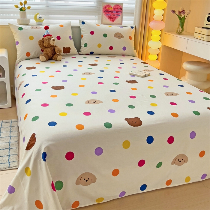 91家纺网 家纺一手货源 找家纺 名兮家居 2025新款13372全棉印花四件套单品系列-单床单 波点小熊