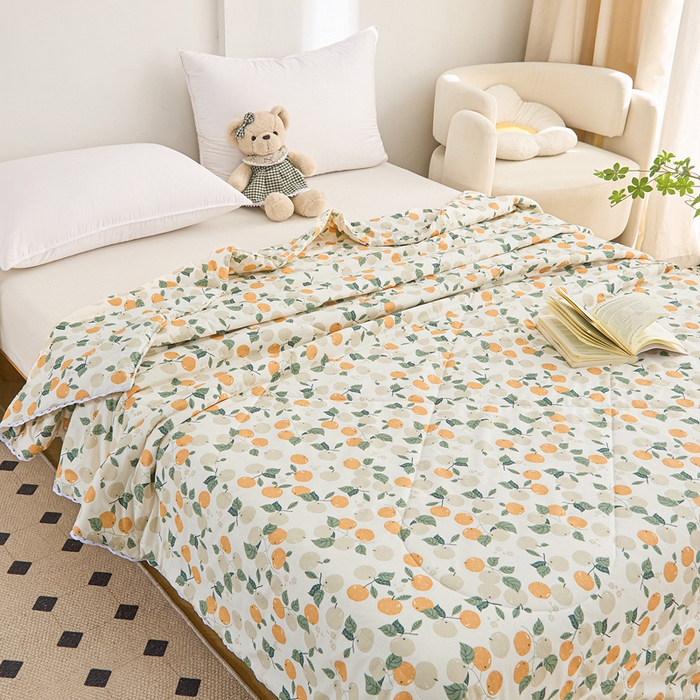 91家纺网 家纺一手货源 找家纺 棉乐町 2025新款全棉棉花夏凉被纯棉夏被空调被子 心想事橙