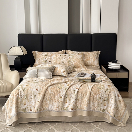 91家纺网 家纺一手货源 找家纺 （总）娇逸家居 2025新款50支印花莱赛尔天丝夏被镂空款花边夏凉被